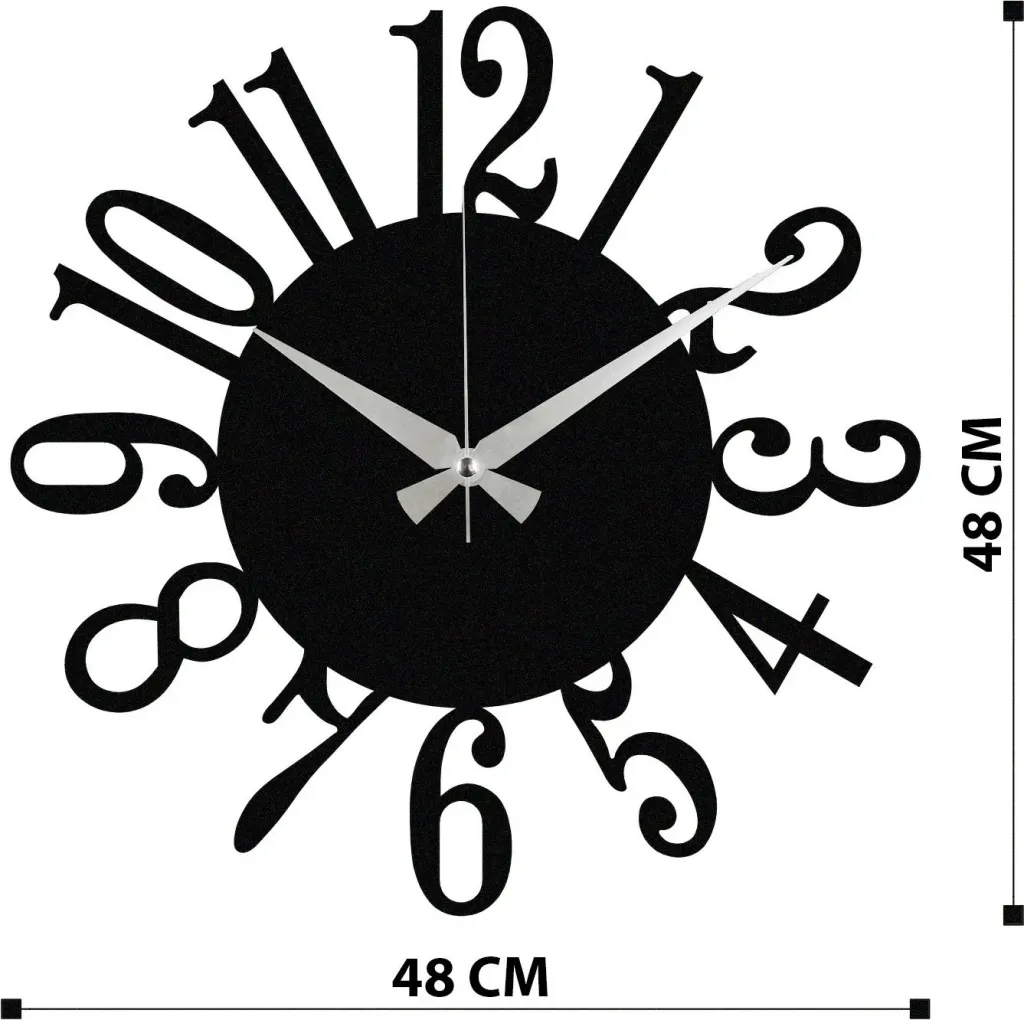 Orë muri dekorative prej metali, Wallity Enzoclock - S005, e zezë, 48x48cm - 6