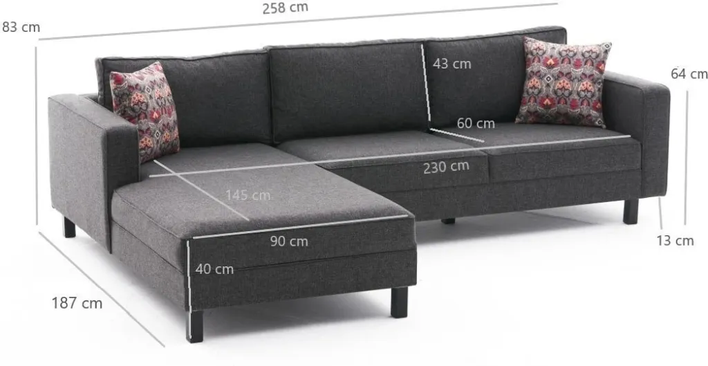 Këndare Atelier del Sofa, kadife Kale, kënd i majtë, anthracite - 7