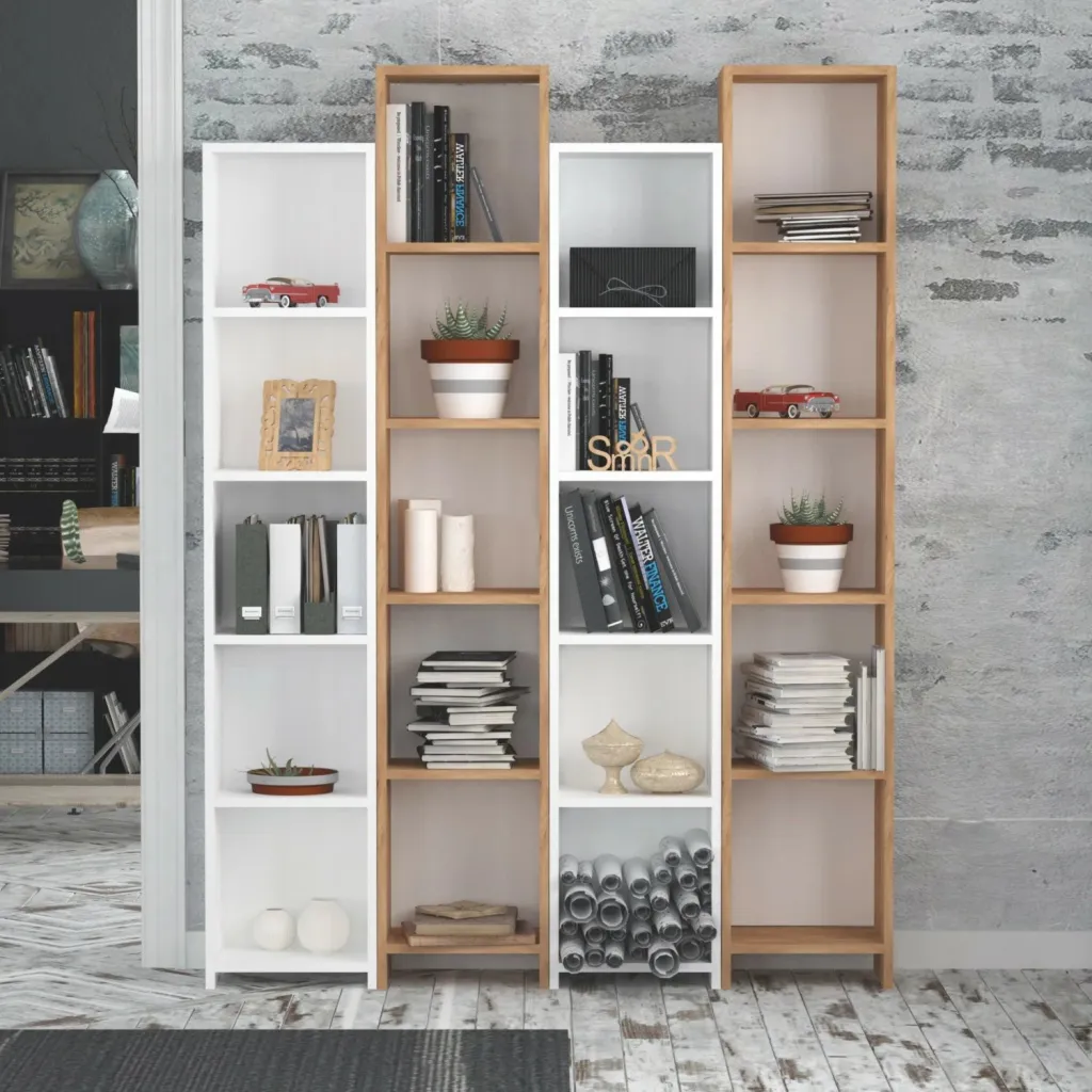 Raft librash Hanah Home, Semm, ngjyrë lis dhe e bardhë, 4 copë - 1