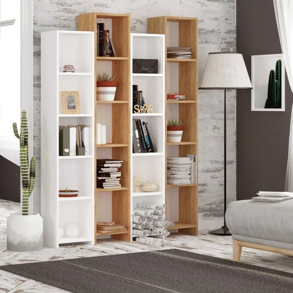 Raft librash Hanah Home, Semm, ngjyrë lis dhe e bardhë, 4 copë - 2