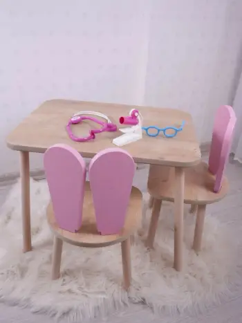 Set Tavoline për Fëmijë Bunny One Chair Set, rozë, kafe