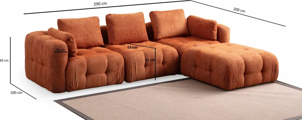Këndare Amaris 3 vendëshe me pouffe, portokalli - 15