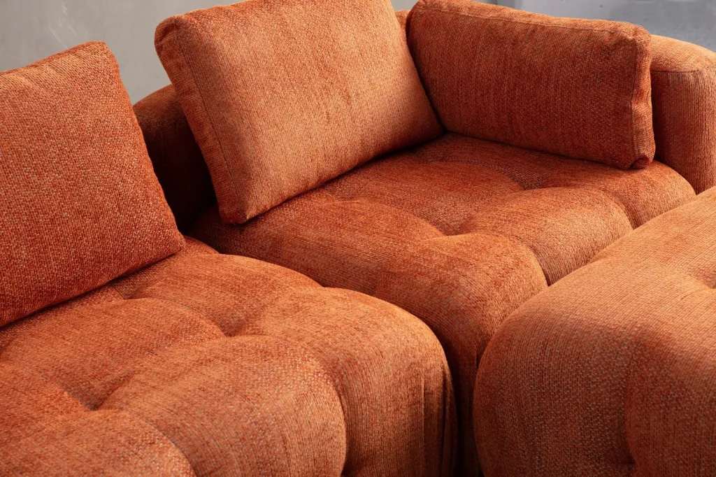 Këndare Amaris 3 vendëshe me pouffe, portokalli - 4