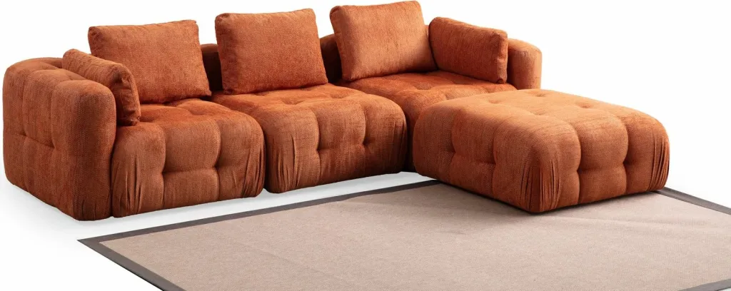 Këndare Amaris 3 vendëshe me pouffe, portokalli - 5