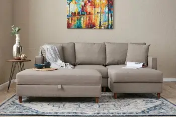 Këndore Eva, ngjyrë krem, me pouffe, Atelier del Sofa, e djathtë