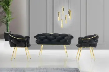 Set divanësh Hanah Home, Balon - 2111, ngjyrë e zezë dhe ari