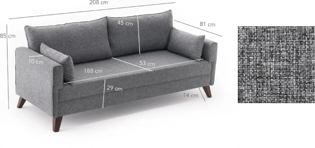 Divan-krevat trefësh, ngjyrë gri, Bella Sofa Bed - 7
