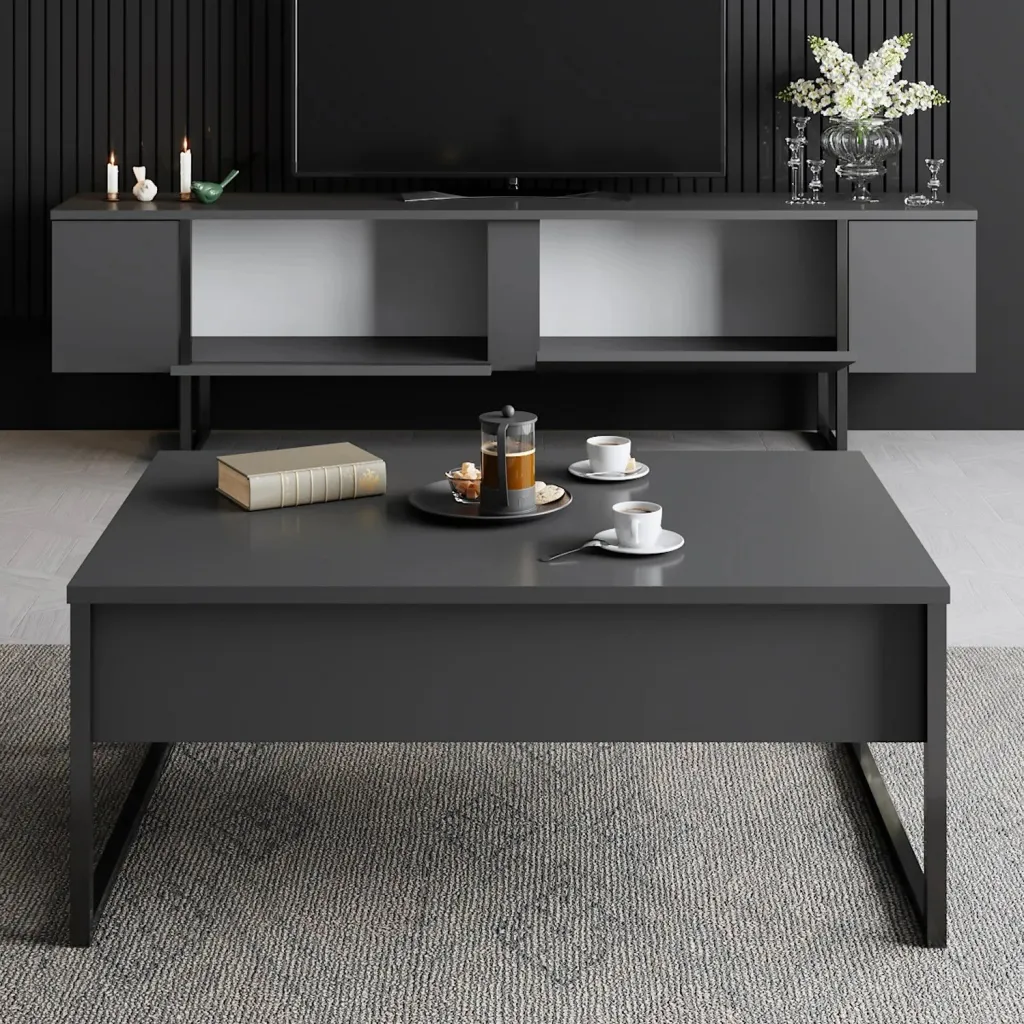 Set mobiljesh për dhomë dite, Luxe, antracit, e zezë - 2