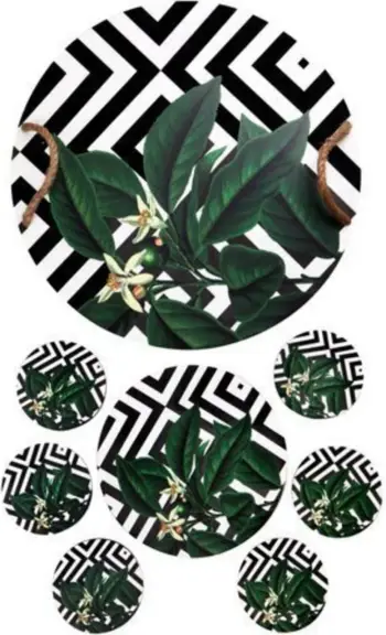 Set tabaka druri me mbajtëse gotash Hermia PLT0202, 8 pjesë, të bardha/të zeza