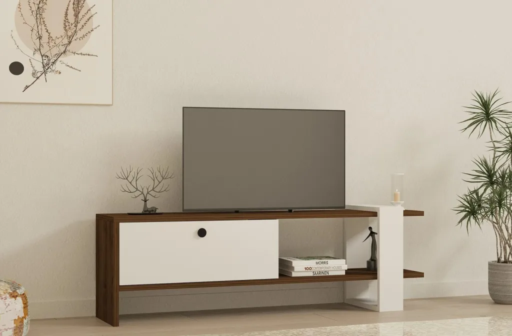 Mbajtës TV Hanah Home, Gaye, ngjyrë arre, e bardhë - 1