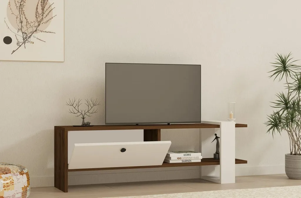 Mbajtës TV Hanah Home, Gaye, ngjyrë arre, e bardhë - 2