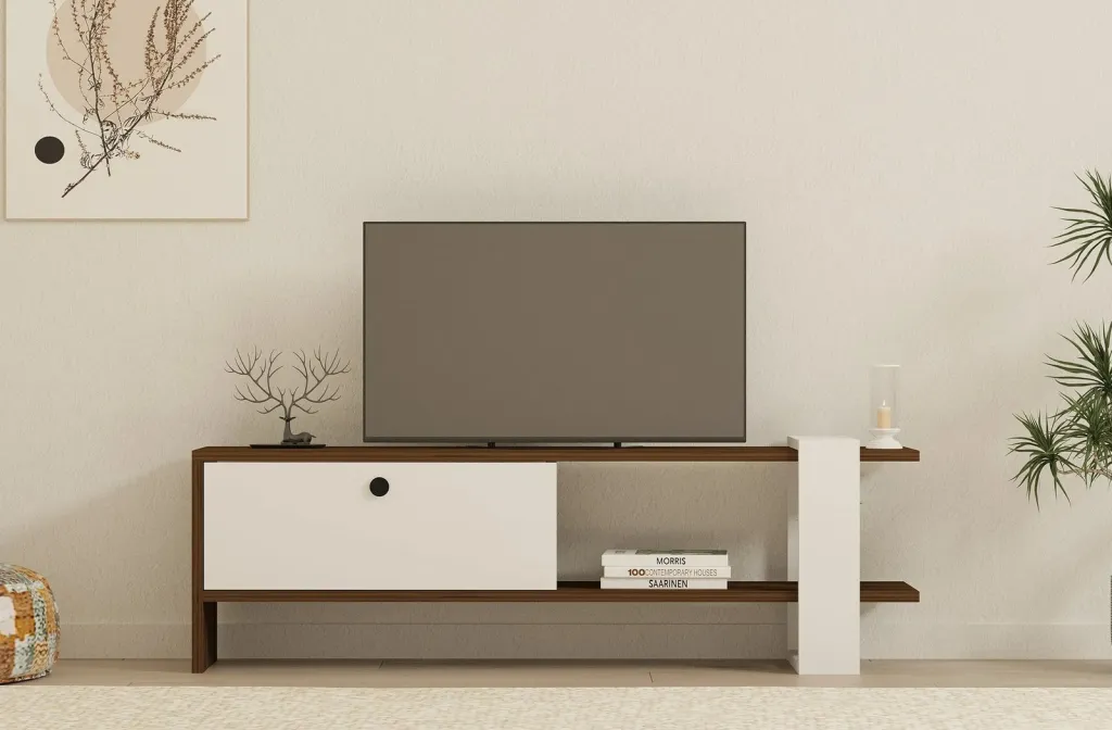 Mbajtës TV Hanah Home, Gaye, ngjyrë arre, e bardhë - 3