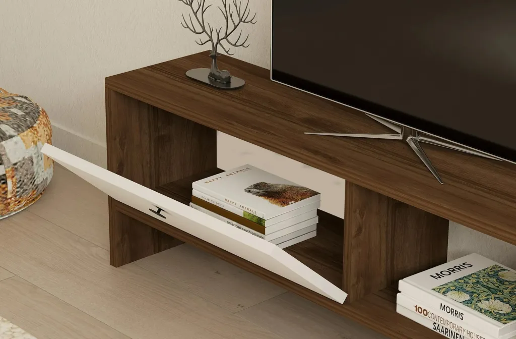 Mbajtës TV Hanah Home, Gaye, ngjyrë arre, e bardhë - 4