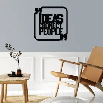 Aksesor dekorativ metalik për mur, Wallity, Ideas Connect People, ngjyrë e zezë, 50x50cm