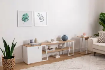 Komodinë për TV Lissa Dolapli Tv Stand, safir, bardhë