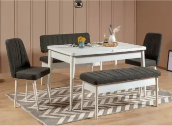 Set tavoline me karrige të zgjatshme, 5 pjesë, Hanah Home, Vina, e bardhë-antracit