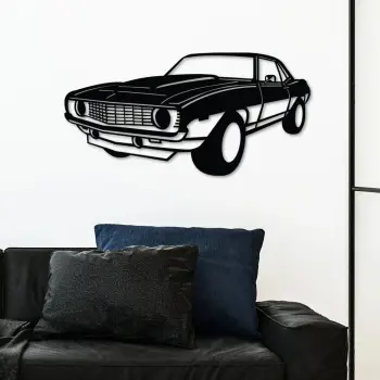 Aksesor dekorativ për mur, metalik, Chevy Camaro Yenko, ngjyrë e zezë, 60x30cm