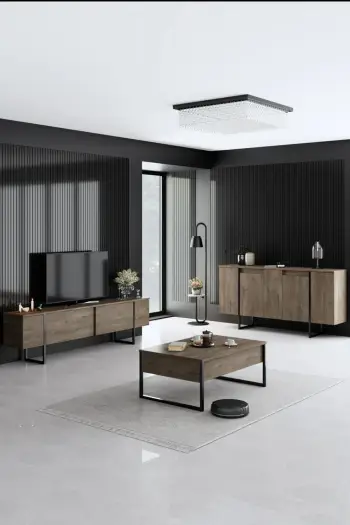 Set mobiljesh për dhomë dite, Luxe, ngjyrë arre dhe e zezë