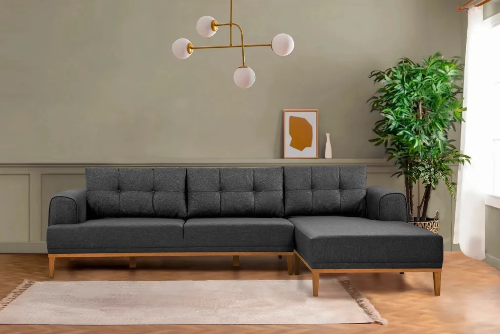 Këndare Vina, anthracite, këmbë druri, 295x82x179cm - 2