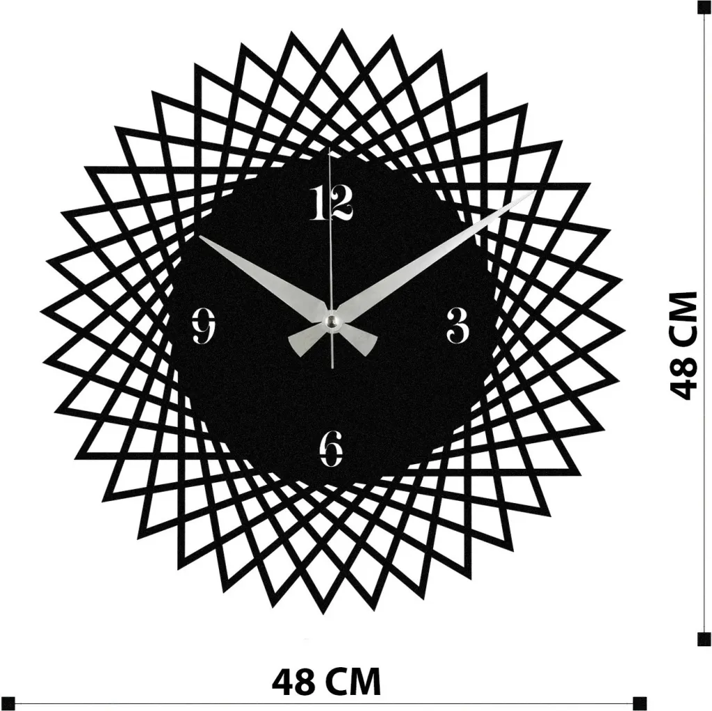 Orë muri dekorative prej metali, Wallity Enzoclock - S026, e zezë, 48x48cm - 6