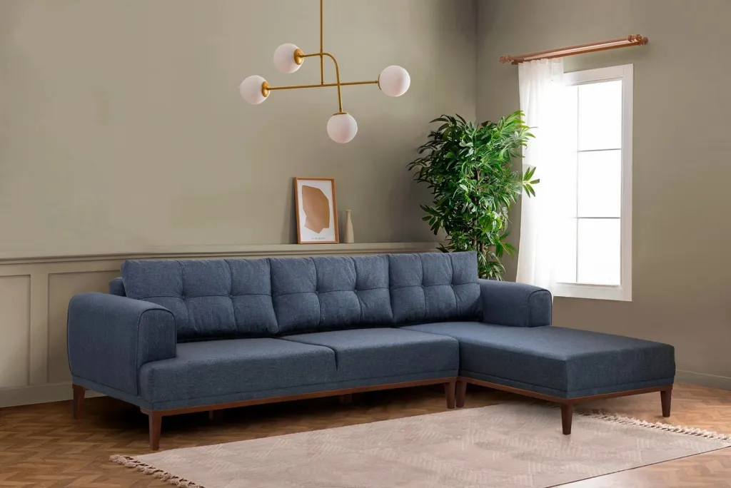 Këndore Vina, ngjyrë kaltër e errët, këmbë druri, Atelier del Sofa - 1
