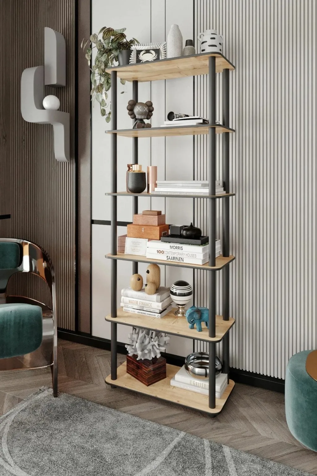 Raft librash Hanah Home, 6 ndarje, ngjyrë lisi - 1