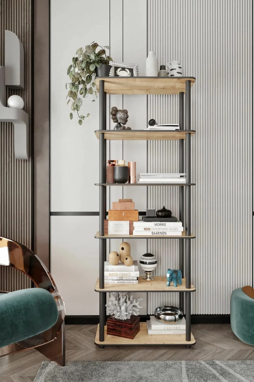 Raft librash Hanah Home, 6 ndarje, ngjyrë lisi - 2