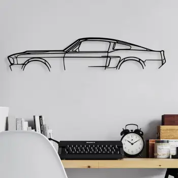 Aksesor dekorativ metalik për mur, siluetë Ford Mustang Shelby GT500, 70x15cm