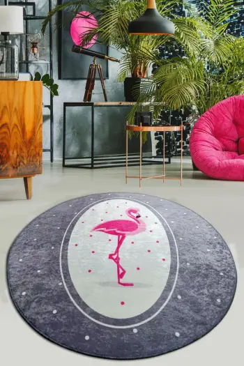 Qilim rrumbullak, 100 cm, dizajn flamingo, shumëngjyrësh, Conceptum Hypnose Chıle Flamıngo