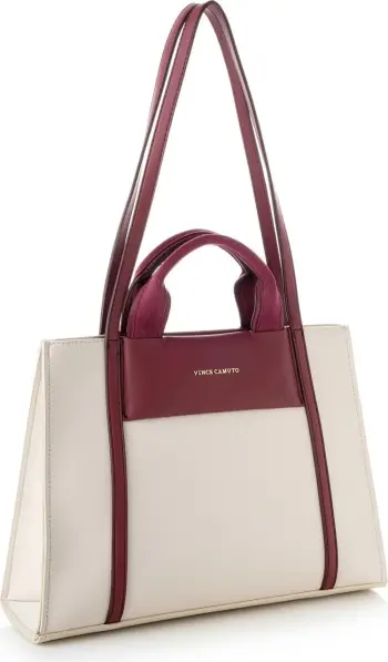 Tote bag, ngjyrë krem dhe e kuqe claret, Vince Camuto, Umbria