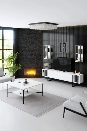Set mobiljesh për dhomë dite Hanah Home, Chrome Line, bardhë/zi