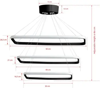 Llambë tavani Opviq Trinity Triangle set, trup i zi, dritë e bardhë
