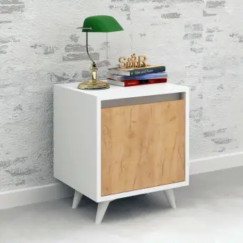 Komodinë natës Hanah Home, Piona, ngjyrë lis dhe e bardhë