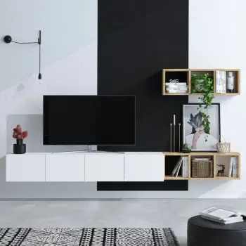 Konsolë TV Hanah Home, Pıa, e bardhë dhe lis, me rafte