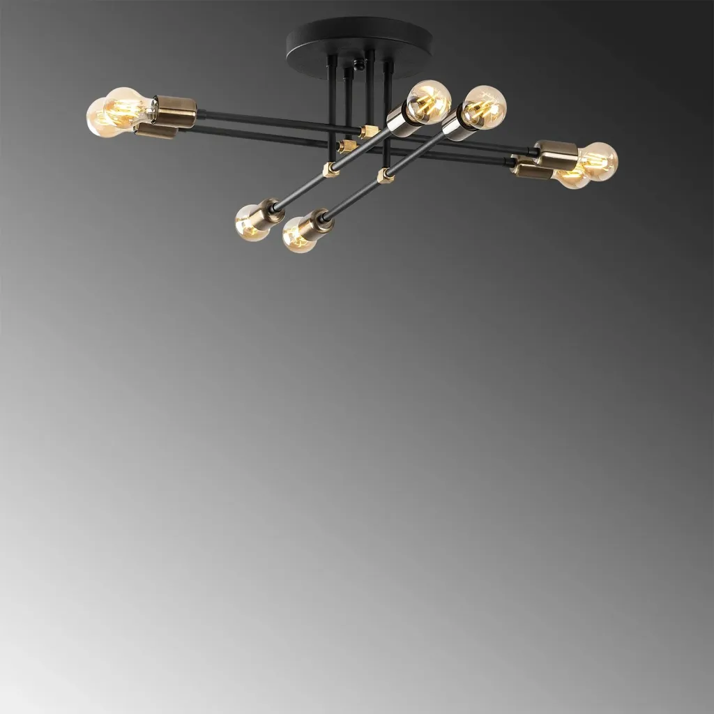 Llambë varëse tavani Opviq, model Exhaust, e zezë, 67x67cm, 8xE27 - 5