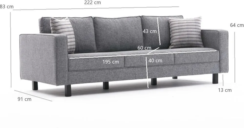 Divan treshe Atelier del Sofa, Kale Linen, ngjyrë gri - 7