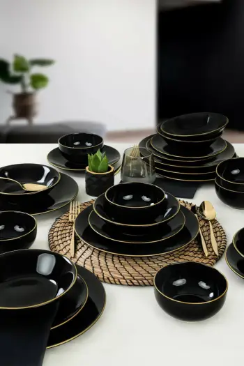 Set enësh darke qeramike, 24 copë, Hermia, TY040424F650A841600MAET600, ngjyrë e zezë dhe ari