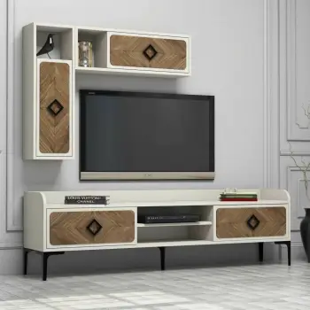 Komodë TV Hanah Home, Samba, krem dhe dru arre