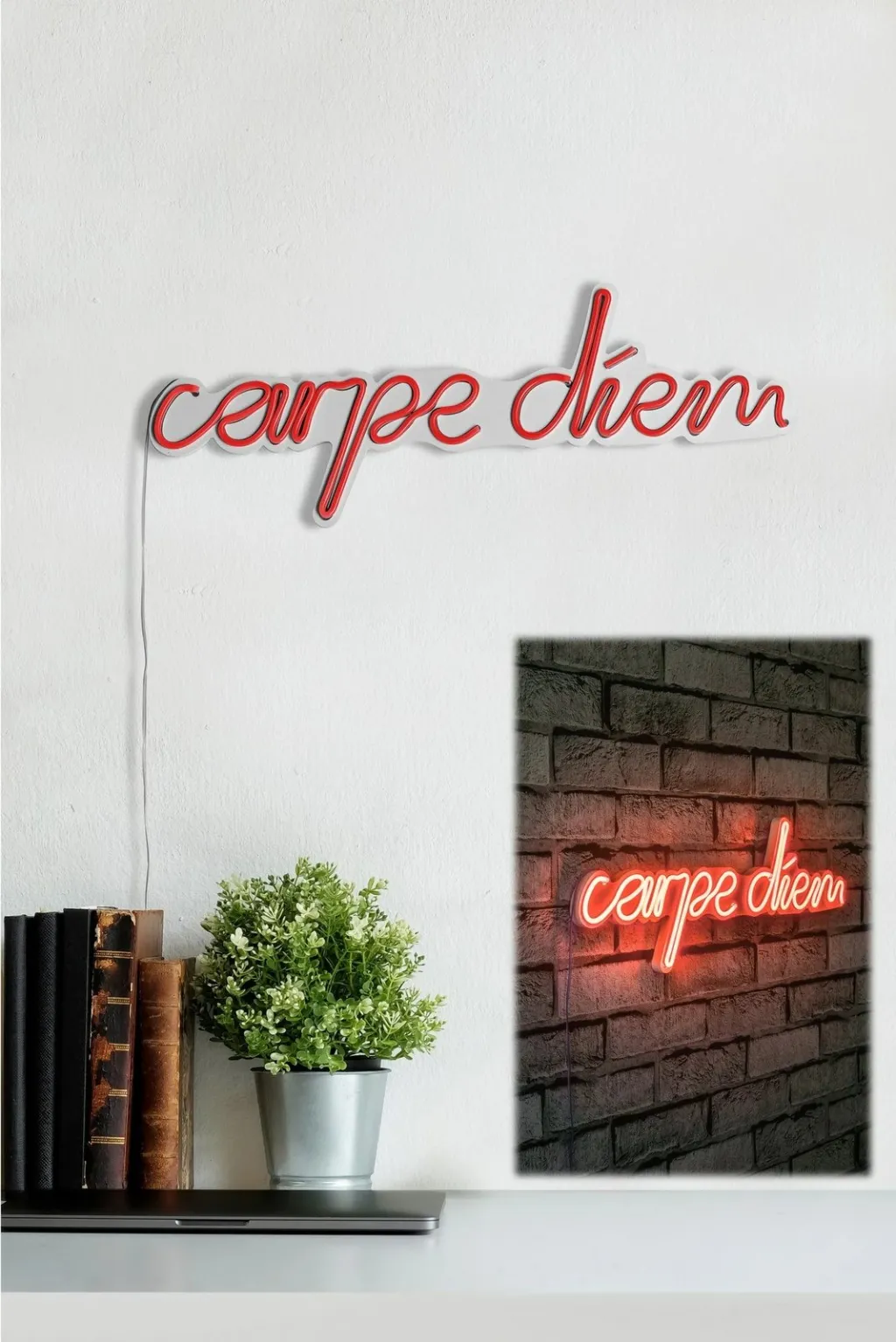 Dritë dekorative LED në mur, plastikë, 'carpe diem', e kuqe - 4
