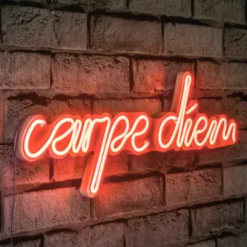 Dritë dekorative LED në mur, plastikë, 'carpe diem', e kuqe
