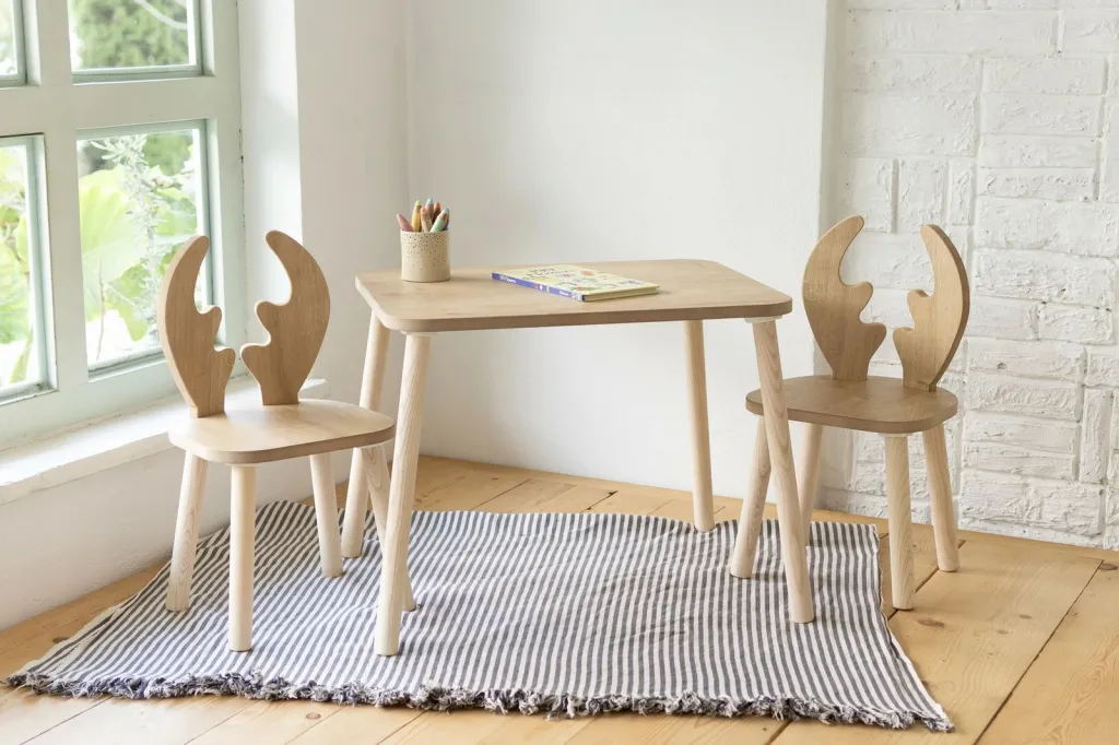 Set Tavoline për Fëmijë Deer Two Chair Set, kafe - 4
