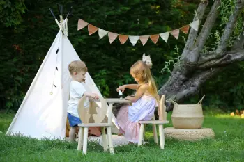 Set Tavoline për Fëmijë Deer Two Chair Set, kafe