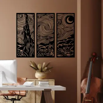 Aksesor muri dekorativ prej metali Wallity, Vangogh, ngjyrë e zezë, 3x30x73cm