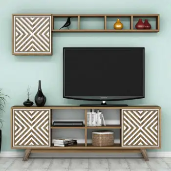 Njësi TV Hanah Home, ngjyrë tulip e bardhë dhe arre
