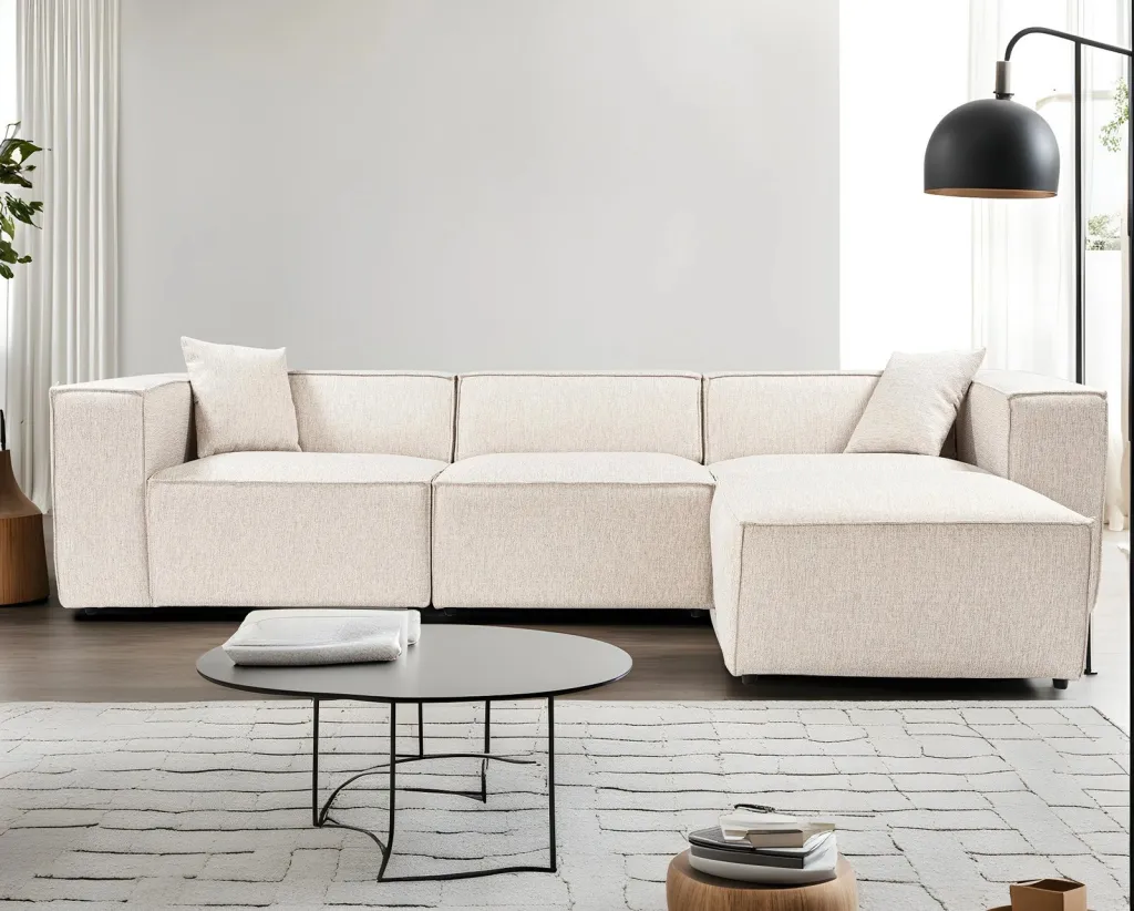 Këndare Lora, ngjyrë kafe e çelët, me pouffe, 4 pjesë - 1