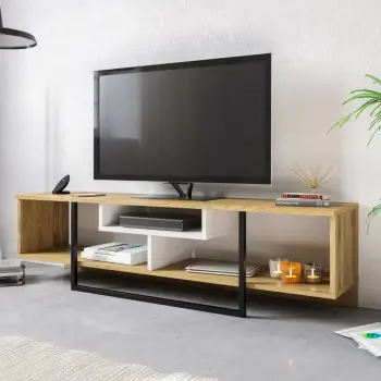 Komodinë për TV Asal (150), bardhë, zezë, lis