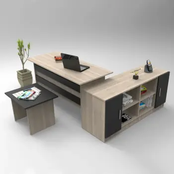 Set mobiljesh për zyre Hanah Home, Vo10-Ob, ngjyrë lisi dhe e zezë