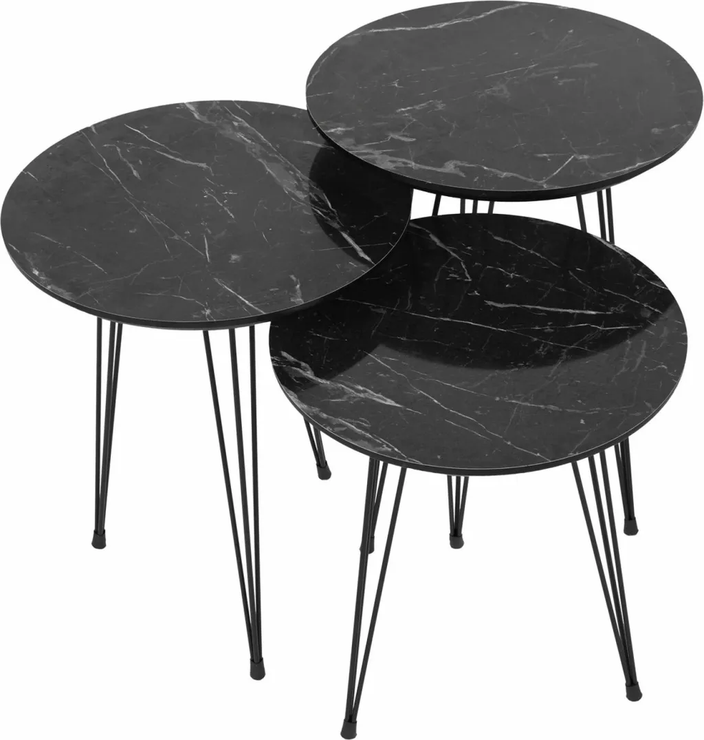 Set tavolinash ndihmëse, model mermeri i zi, 3 copë, Hanah Home - 2