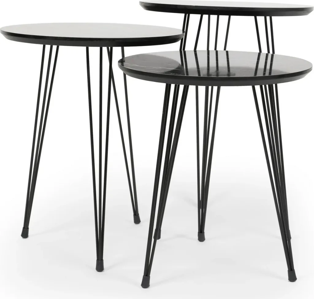 Set tavolinash ndihmëse, model mermeri i zi, 3 copë, Hanah Home - 4