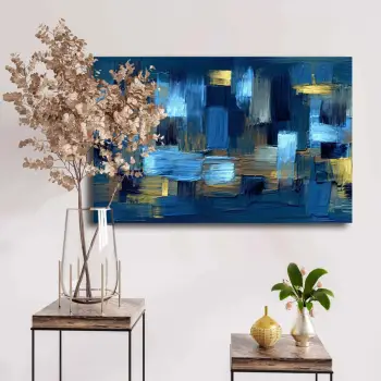 Pikturë dekorative në kanavacë, ngjyra blu, kafe, ari, 45x70cm, Wallity 4570NISC-006